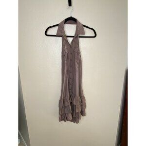 Mine Womens Halter Collared Ruffle Tiered Button-Down Dress Medium Brown Blend